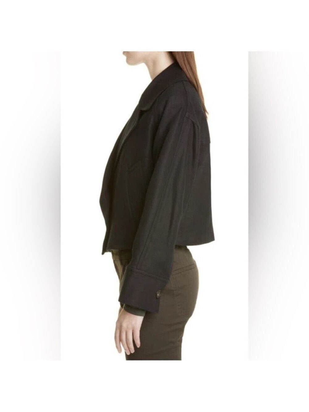 Vince Oversized Cropped Cotton Blend Blazer Jacket in Black Size XL - Picture 4 of 10